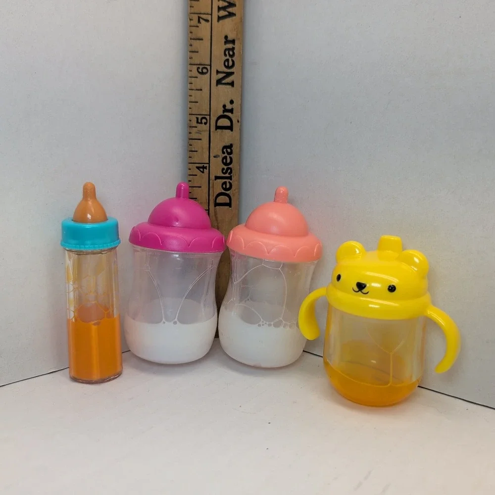 Magic Disappearing Milk and Juice Toy Bottles Set of 4 Doll Accessories Bear Cup